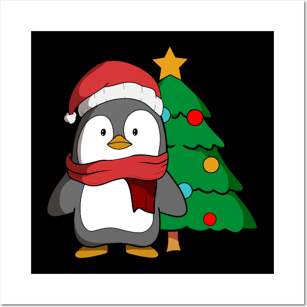 Penguin Santa Hat Christmas Wall Art by TheBeardComic